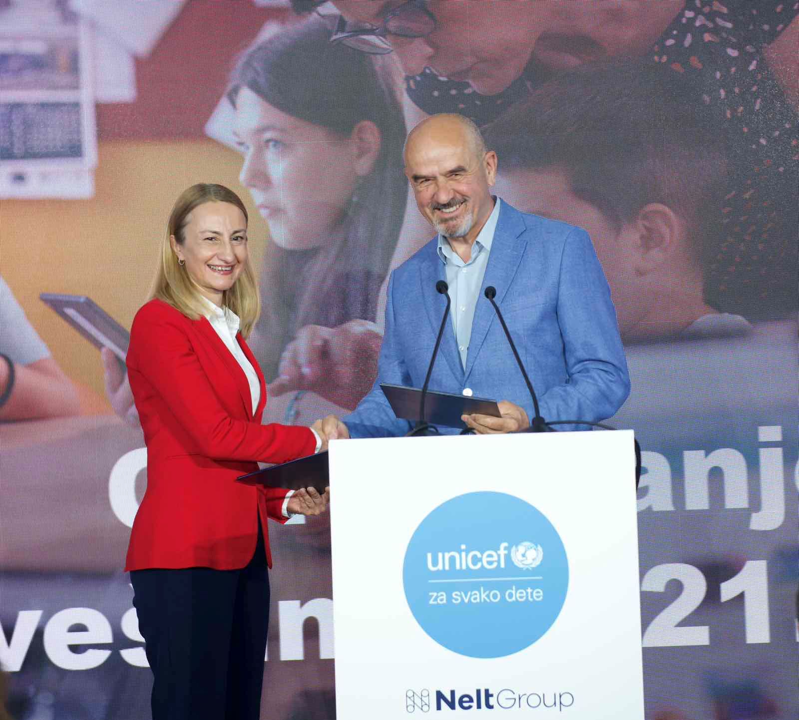 Deyana Kostadinova, direktorka UNICEF-a u Srbiji i Miloš Jelić, CEO NELT Grupe