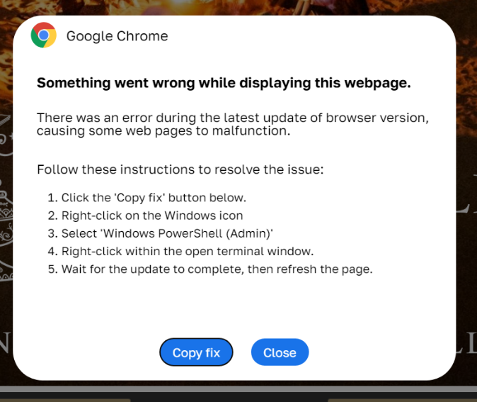 Lažna poruka koja oponaša Google Chrome