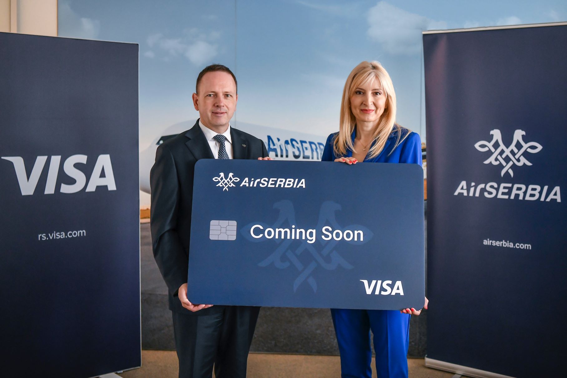 Jirži Marek, generalni direktor Er Srbije i Ana Drašković, potpredsednica i generalna direktorka kompanije Visa za jugoistočnu Evropu