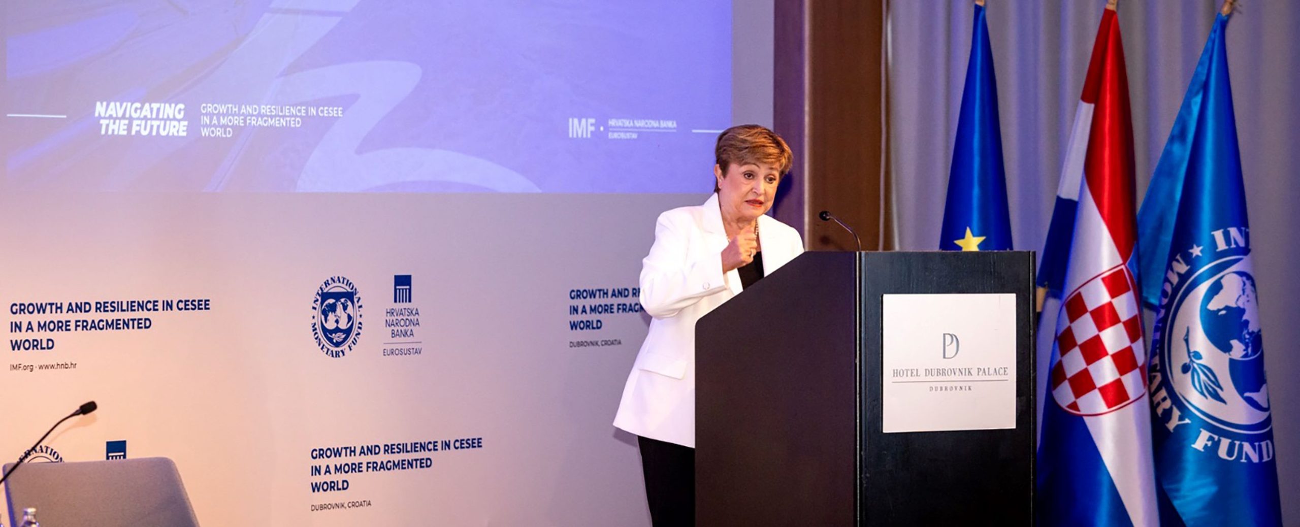 Kristalina Georgijeva, direktorka Međunarodnog monetarnog fonda 29. maja 2025. na otvaranju konferencije u Dubrovniku, u hotelu Palace (Izvor: IMF.org)