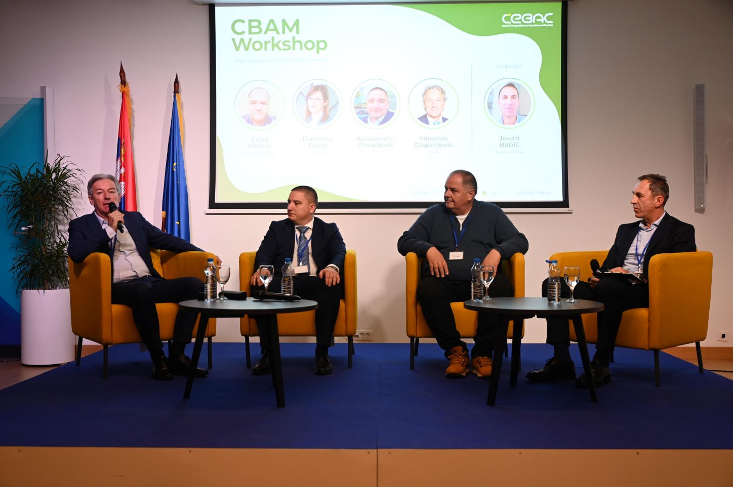 Miroslav Gligorijević (TITAN Cementara Kosjerić), Aleksandar Obradović (ZF Group), Čaba Molnar (Galeb Metal Pack) i Jovan Babić (Bureau Veritas) o izazovima i prilikama koje nova regulativa donosi za srpske izvoznike