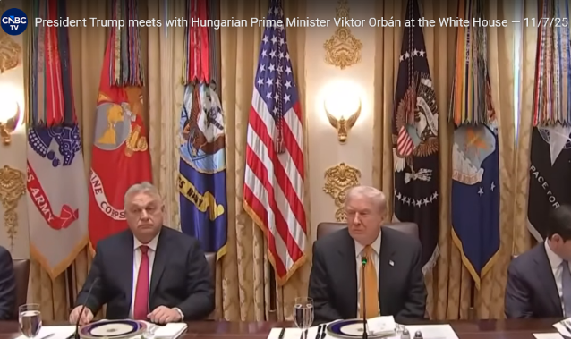 Viktor Orban kod Donalda Trampa u Beloj kući 7. novembra 2025. g. (Screenshot CNBC TV)