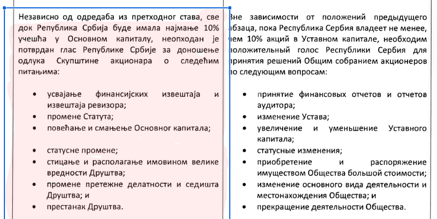 Izvod iz člana 8. tačka 15 Statuta kompanije NIS AD koji se odnosi na neophodnu saglasnost Republike Srbije u donošenju važih odluka u poslovanju kompanije