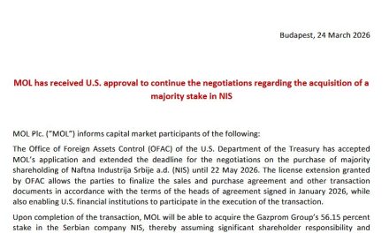 MOL dobio licencu OFAC-a da produži postupak kupovine NIS-a do 22. maja