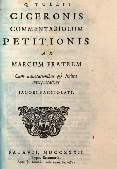 Naslovna strana italijanskog originala, priručnika "Commentariolum Petitionis" Kvinta Tulija Cicerona (Foto: Wikipedia)